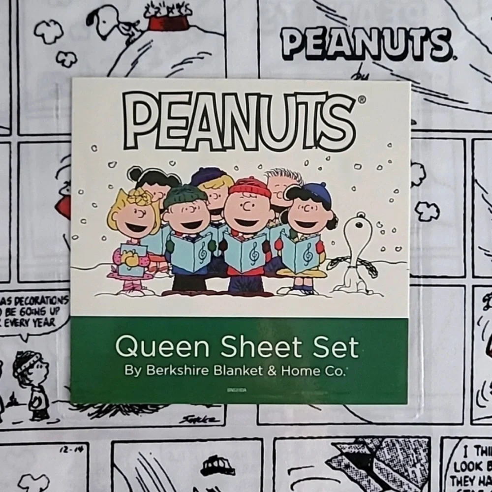 Peanuts Christmas White Queen Sheet Set by Berkshire Blanket Comic print New